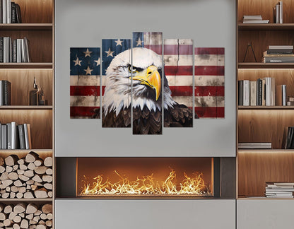 American Bald Eagle Canvas – Rustic USA Flag Cotton Canvas Print | Ready to Hang