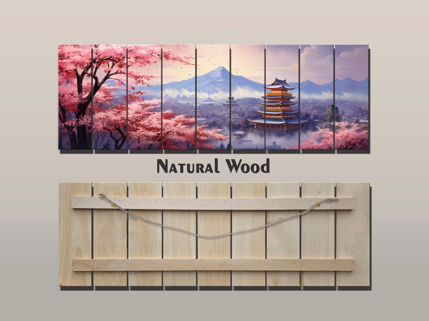 Sakura Blossom Wall Art – Japanese Wood Art Print on Natural Wood Planks