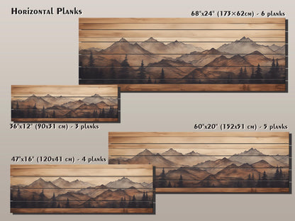 Rustic Wood Wall Art – Panoramic Mountain Art Print on Natural Wood Planks