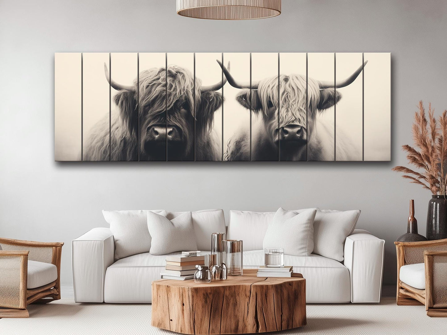Highland Cows Wall Art – Handcrafted Wood Wall Decor | Rustic Farmhouse Print
