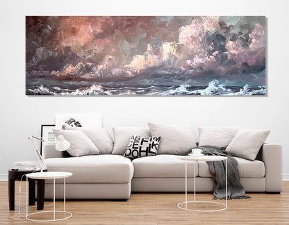 Abstract Canvas Print – Stormy Sea Art with Soft Pink Wall Decor | Ready to Hang