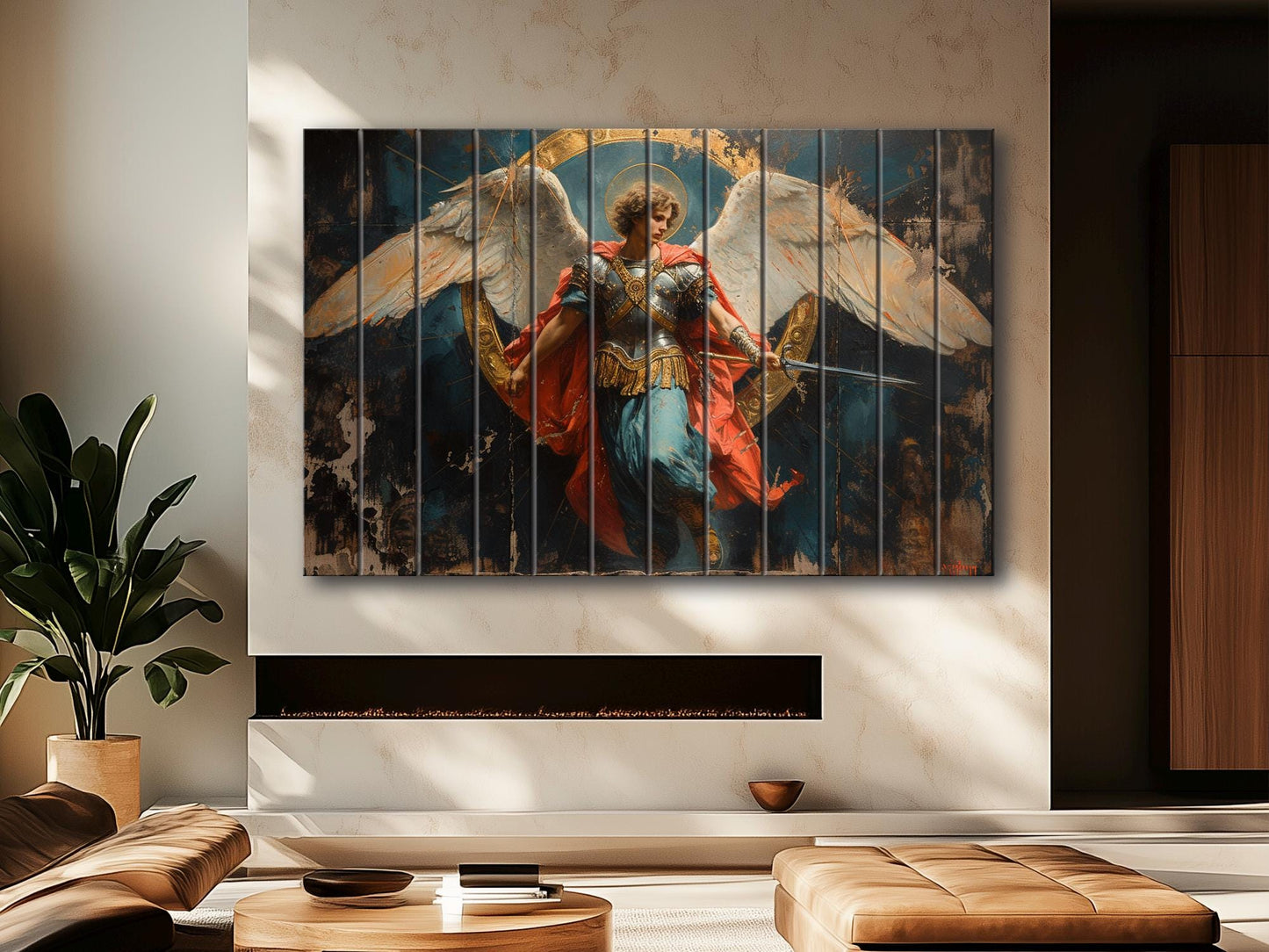 Saint Michael Wood Art - Rustic Wood Wall Decor | Catholic Home Decor, Ready to Hang