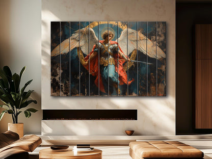 Saint Michael Wood Art - Rustic Wood Wall Decor | Catholic Home Decor, Ready to Hang