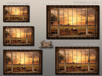 Rustic Wood Wall Art – Open Window Farmhouse Landscape Decor on Natural Wood Planks