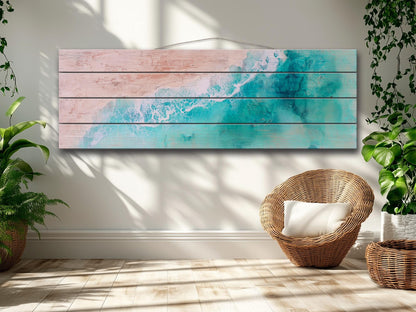 Nautical Wood Wall Art - Abstract Aerial View of a Beach and Rolling Waves Printed on Wood, Beach Wall Art, Soft Tones Beach Painting