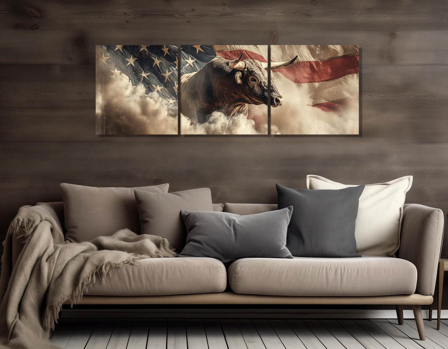 Rodeo Bull on the US Flag Canvas Print, Western Wall Art, Framed and Ready to Hang