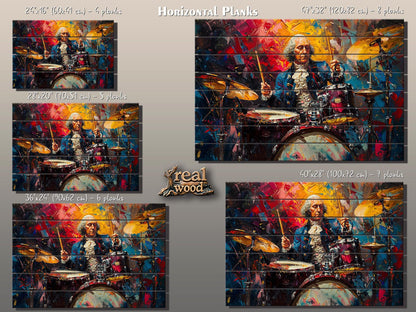 George Washington Playing Drums Abstract Painting Printed on Wood, Politician Gift, Drums Wall Art, Drummer Gift, Wood Print, Wood Wall Art