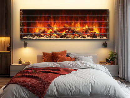 Fireplace Print on Natural Wood – Rustic Wall Art Home Decor