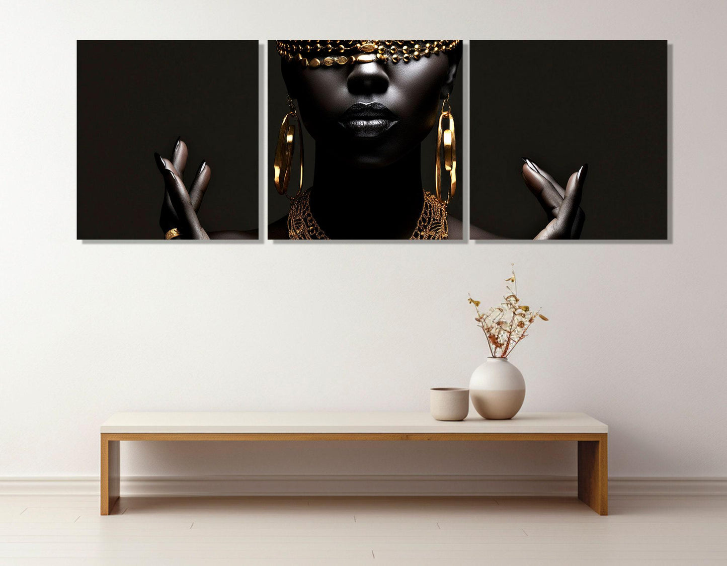 African Woman Canvas – Gold Jewelry Painting | Framed Canvas Print Ready to Hang