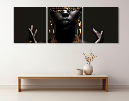 African Woman Canvas – Gold Jewelry Painting | Framed Canvas Print Ready to Hang