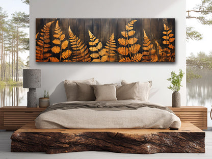 Golden Ferns Rustic Art Printed on Natural Wood – Botanical Wall Decor