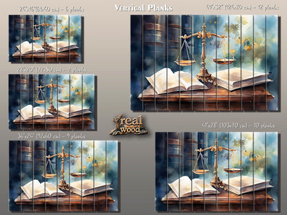 Justice Scales Wall Art – Rustic Wooden Decor with Natural Wood Painting for Lawyer Office