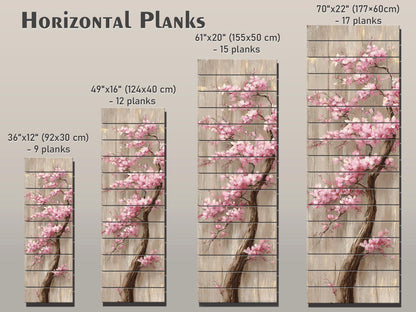 Cherry Blossom Tree with Cascading Pink Flowers Print on Natural Wood, Floral Wall Decor, Rustic Sakura Tree Painting, Floral Wall Art
