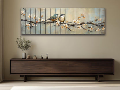 Rustic Wood Wall Art | Nature Wall Decor with Birds Print on Wood Planks, Fade Resistant