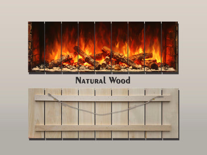Fireplace Print on Natural Wood – Rustic Wall Art Home Decor