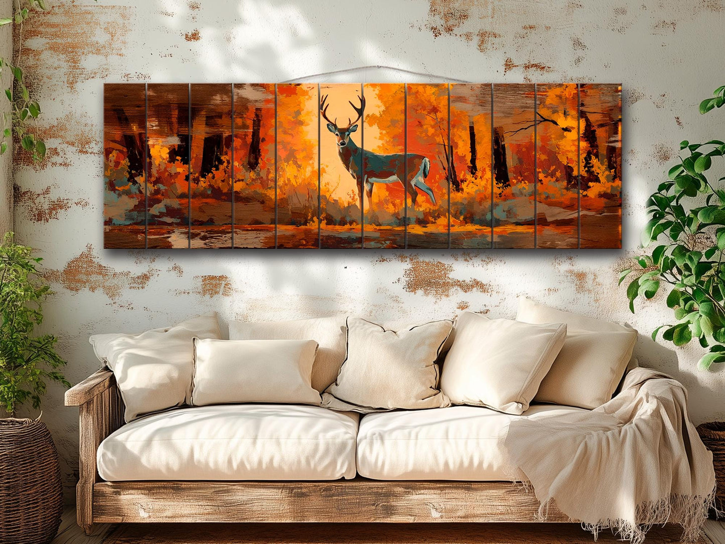 Deer Wall Art - Rustic Wood Print | Autumn Deer Print on Wood | Cabin Decor