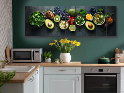 Healthy Food Wall Art – Large Natural Wood Painting | Modern Kitchen Decor