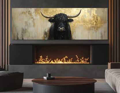 Highland Cattle Canvas - Large Scottish Cow Painting | Luxury Farmhouse Wall Art