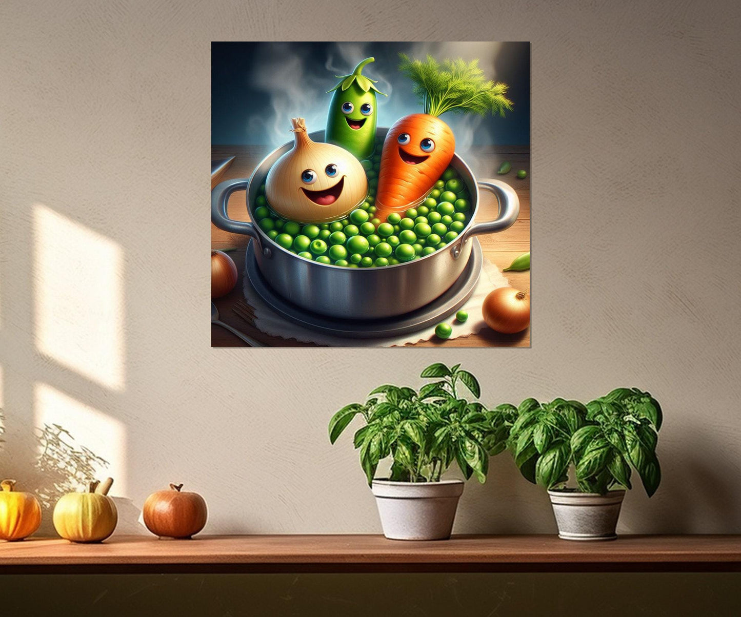 Funny Kitchen Wall Art - Boiled Vegetables Canvas Print | Framed Kitchen Decor Gift