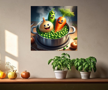 Funny Kitchen Wall Art - Boiled Vegetables Canvas Print | Framed Kitchen Decor Gift