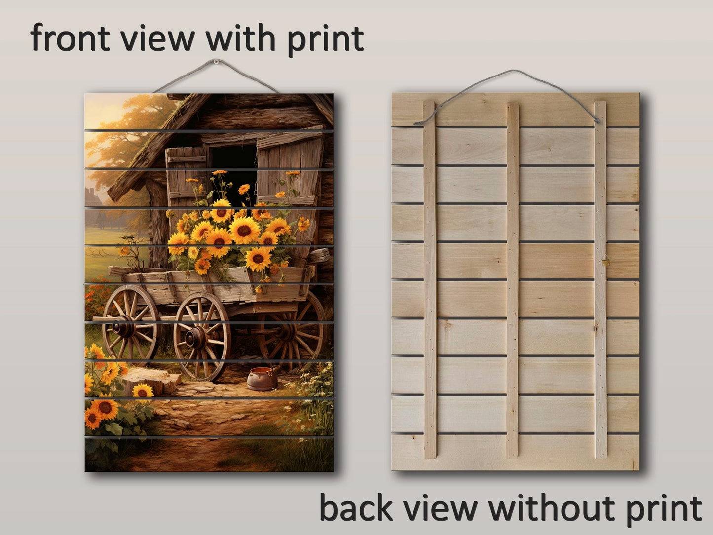 Rustic Sunflower Wall Art – Handcrafted Wooden Sunflower Print on Wood Panel