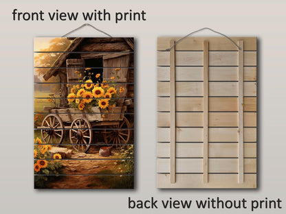 Rustic Sunflower Wall Art – Handcrafted Wooden Sunflower Print on Wood Panel