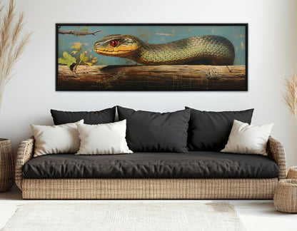Vintage Snake Artwork – Framed Cotton Canvas Print | Green Snake Wall Art
