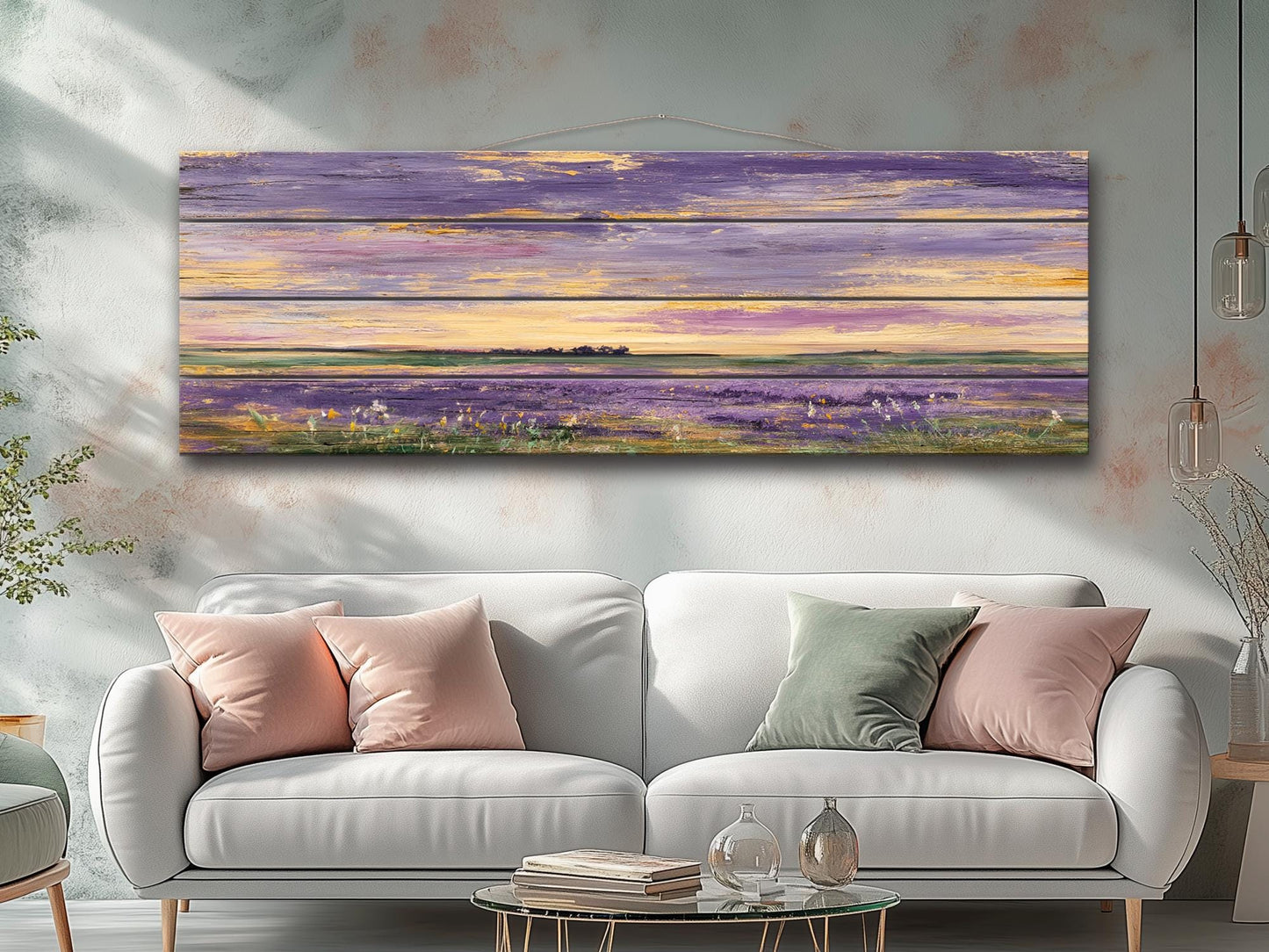 Wood Wall Art – Dreamy Lavender Field Print | Rustic Cabin Decor & Natural Wood Plank Artwork