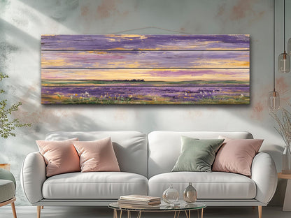 Wood Wall Art – Dreamy Lavender Field Print | Rustic Cabin Decor & Natural Wood Plank Artwork