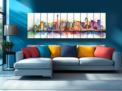 Las Vegas Wall Art – Rustic Wood Decor with Abstract Panoramic Print on Natural Wood