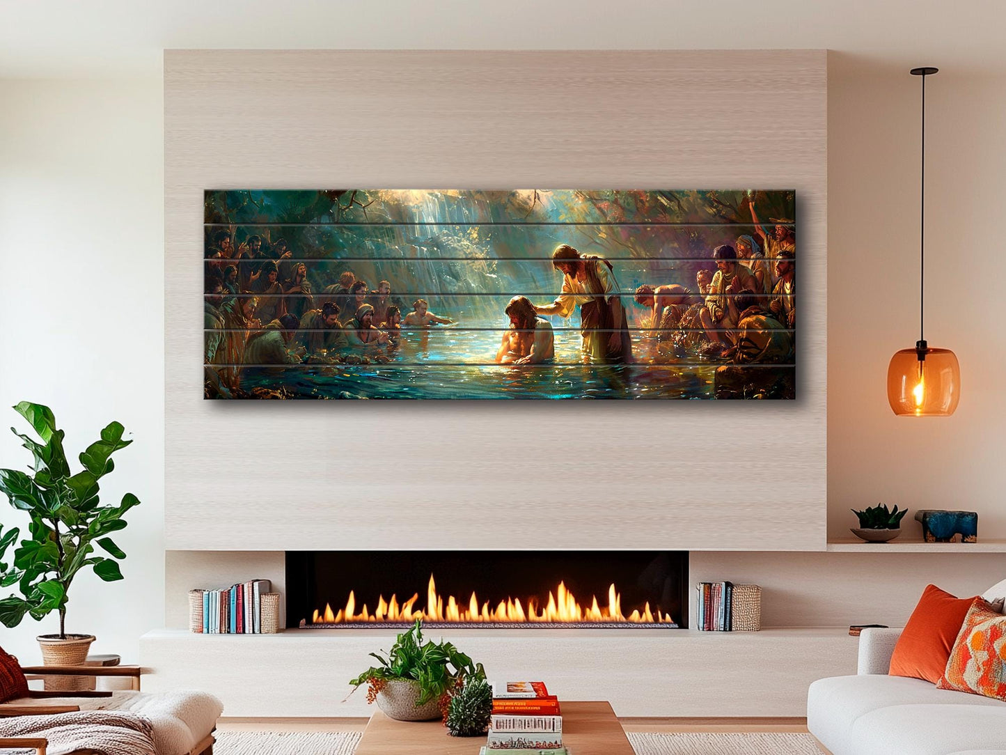 Baptism of Jesus Painting - Wood Wall Art | Jesus Baptism Print on Wood