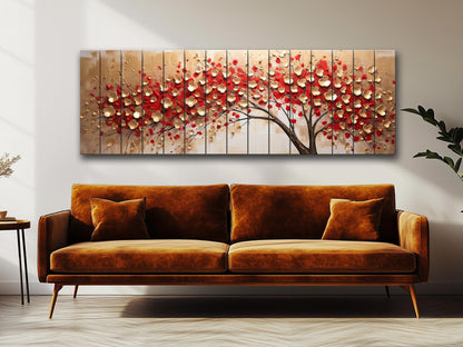 Red Gold Wood Print – Abstract Tree Wall Art On Natural Wood Panels