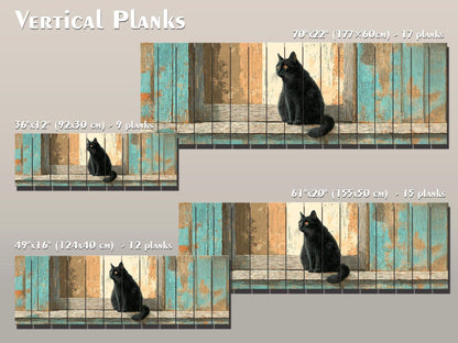 Black Cat Wood Art – Rustic Wood Print | Cozy Beige Aqua Wall Decor