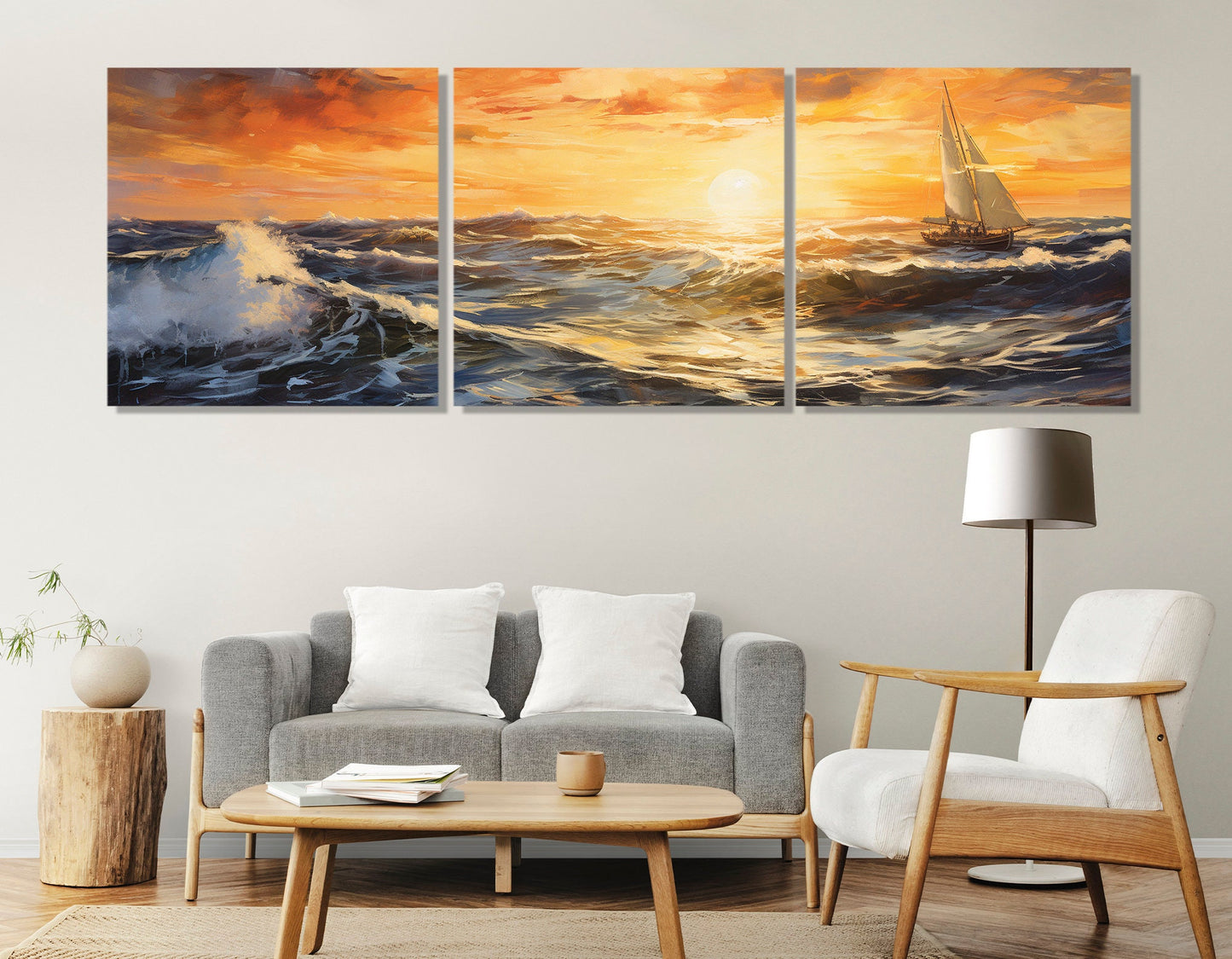 Sunset Sea Canvas Print – Sailboat Wall Art | Gallery Wrapped Cotton Canvas, Ready to Hang