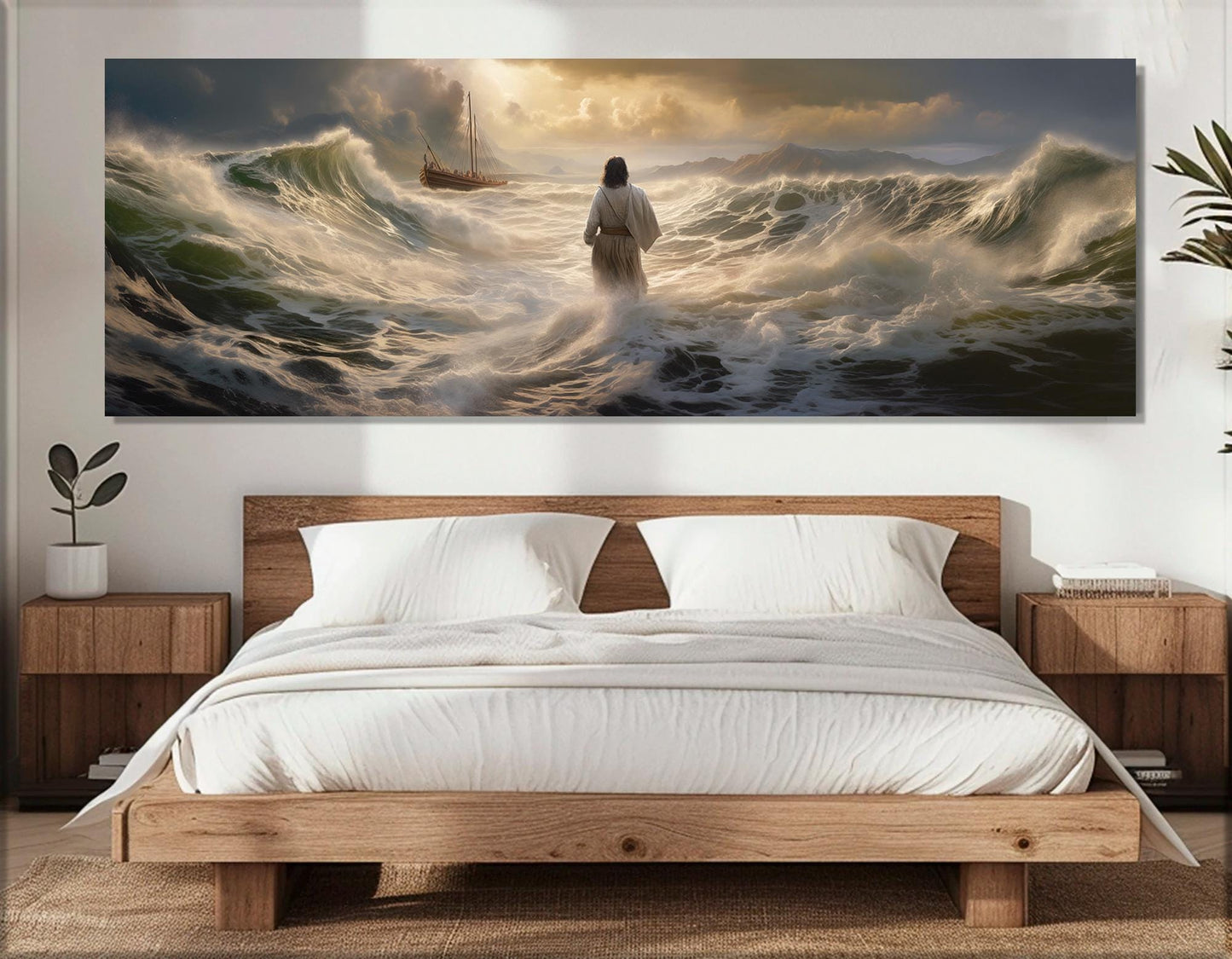 Jesus Walking On Water Religious Wall Art - Gallery Wrapped Canvas Print, Ready To Hang