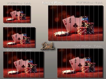 Poker Chips Wall Art – Rustic Wood Print | Casino Game Artwork on Wood Planks