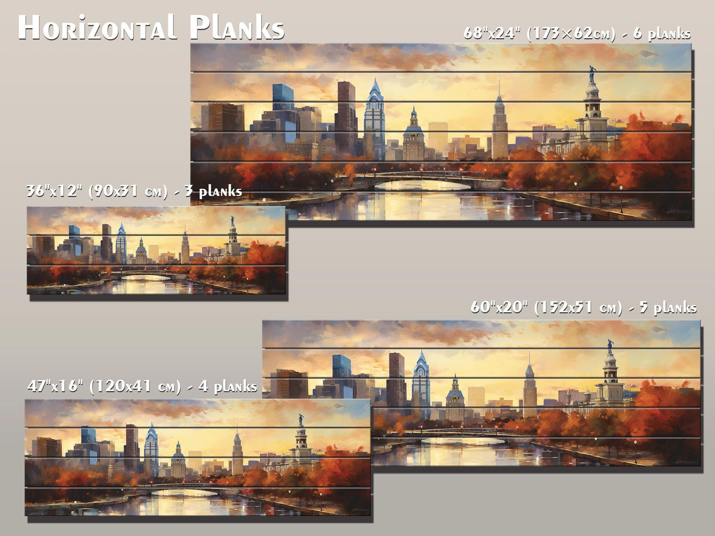 Philadelphia Wood Wall Art – Rustic Abstract Skyline Print on Natural Wood Grain