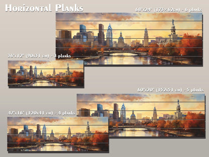 Philadelphia Wood Wall Art – Rustic Abstract Skyline Print on Natural Wood Grain