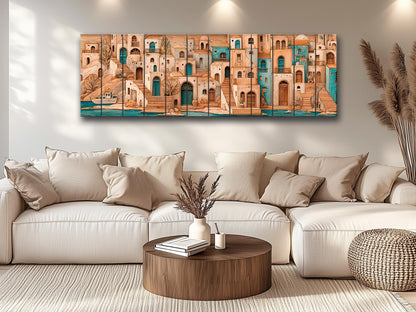 Mediterranean Wood Art - Rustic Coastal Wall Decor | Harbor Panorama Print