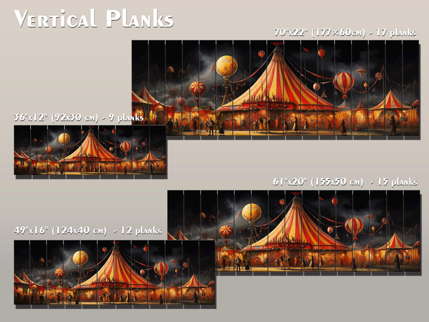 Carnival,  Circus Print On Natural Wood