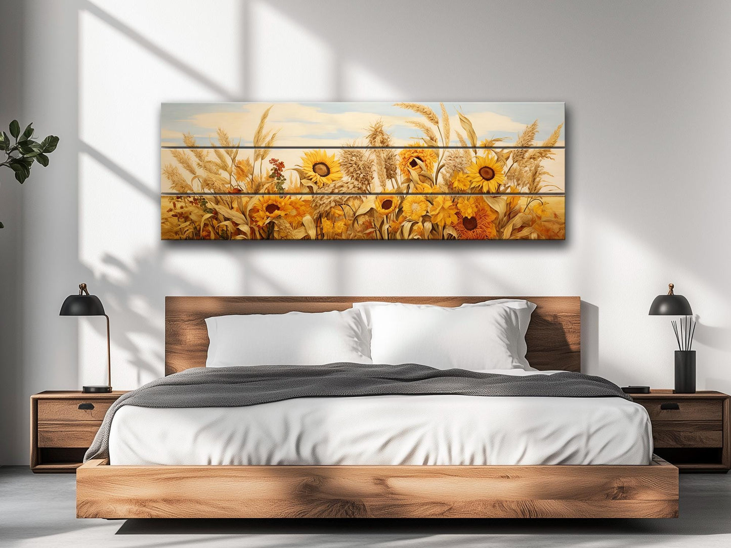 Rustic Wood Wall Art – Large Farmhouse Wall Decor with Sunflower Wood Print