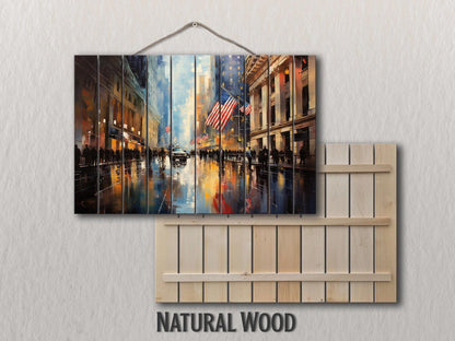 New York Stock Exchange Painting – Rustic Wood Wall Art | Manhattan Decor