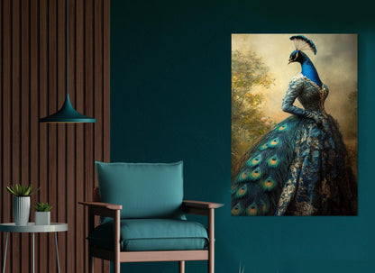 Abstract Peacock Canvas - Elegant Lady Peacock Painting | Ready to Hang Wall Art