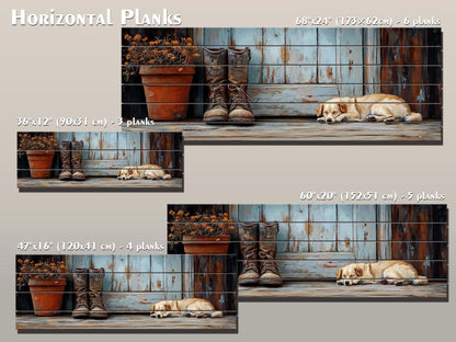 Wood Wall Art – Sleeping Dog Print on Natural Wood Plank | Rustic Farmhouse Decor