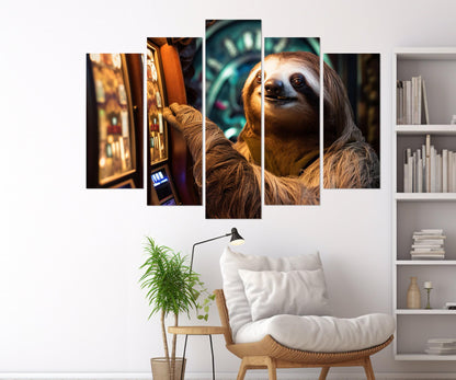 Sloth Canvas Print – Casino Wall Art | Slot Machines Decor | Framed Canvas Art Ready to Hang