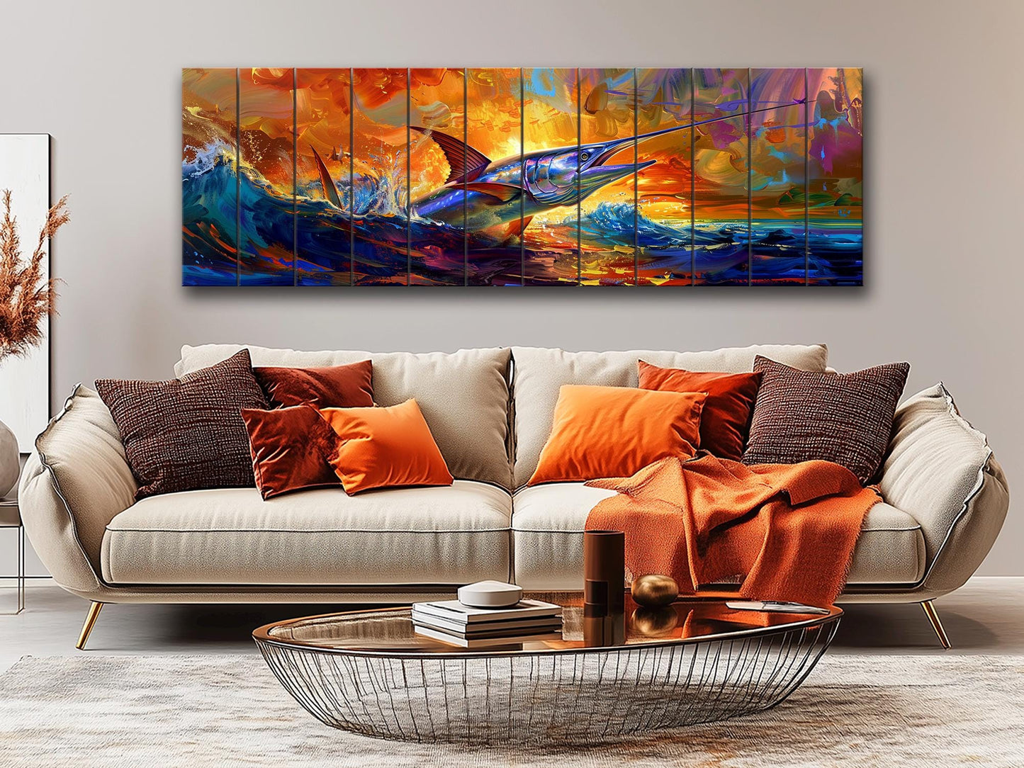 Fishing Wall Art – Colorful Marlin Print on Natural Wood Artwork with UV Fade Resistant Print