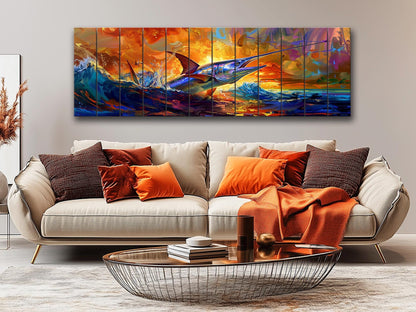Fishing Wall Art – Colorful Marlin Print on Natural Wood Artwork with UV Fade Resistant Print