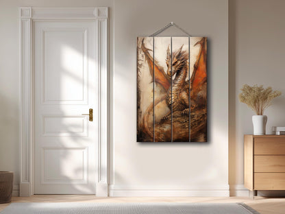 Rustic Dragon Painting – Handmade Wood Wall Art | UV Printed Natural Panel