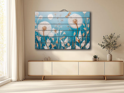 Dandelion Wall Art – Rustic Wood Print | Floral Wood Decor on Smooth Linden