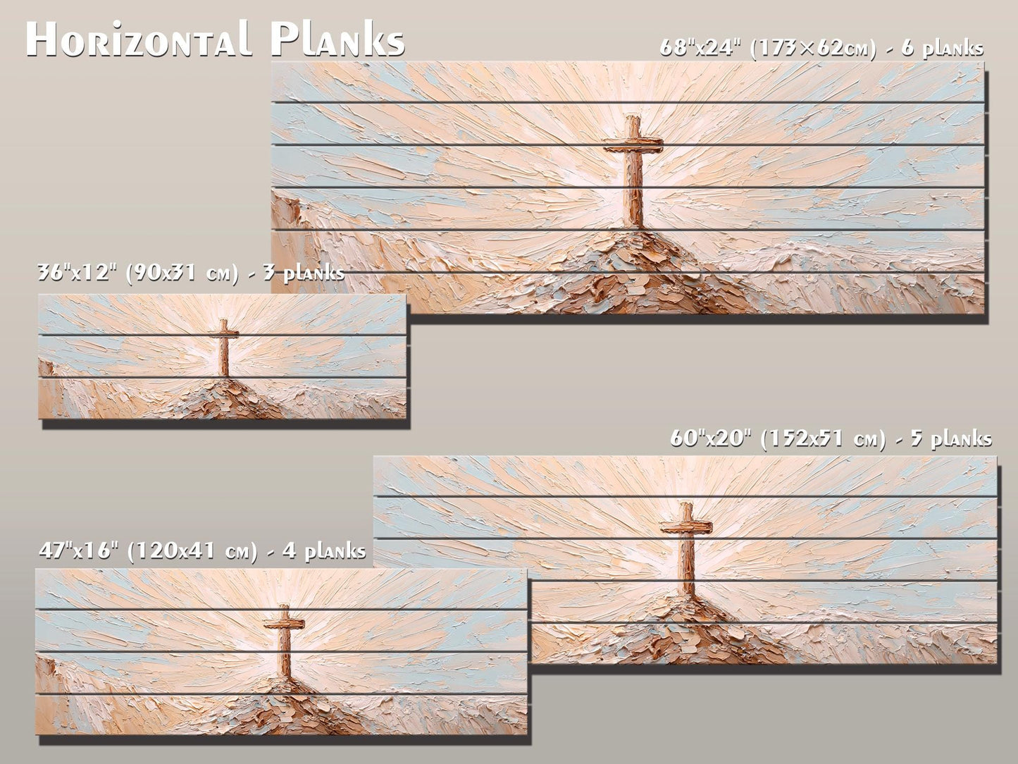 Wooden Cross on Mountain Peak Wood Print Wall Art, Religious Wall Decor